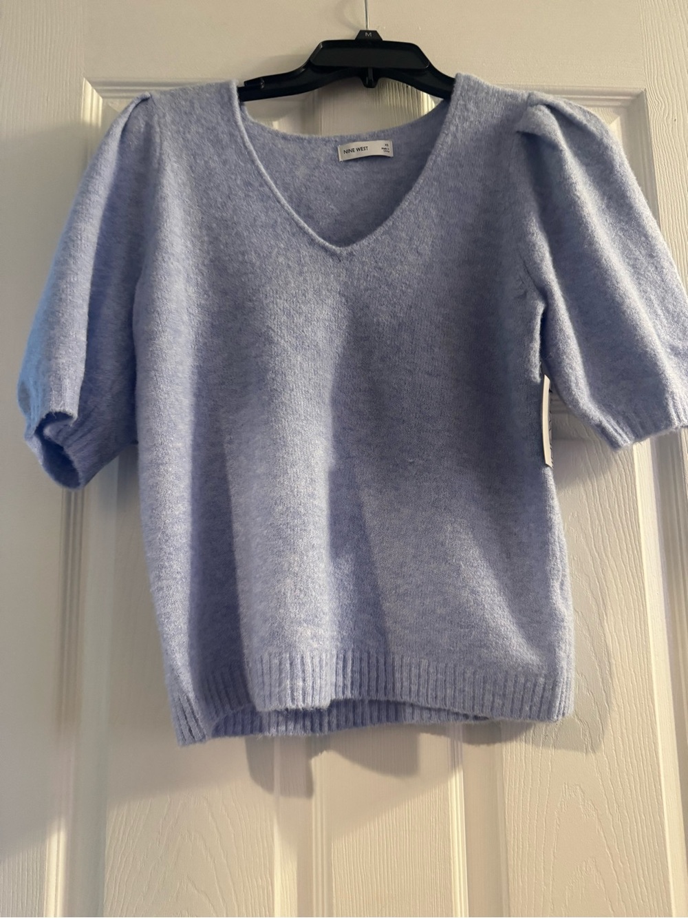 Nine West blue V-Neck Puff Sleeve Sweater